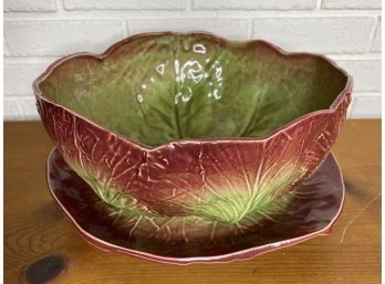 Wonderful Cabbage Leaf Bowl & Plate, Vintage Studio Pottery