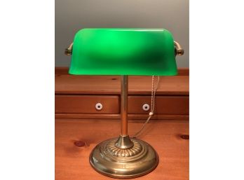 Classic, Vintage Traditional Brass Banker's Desk Lamp With Green Glass Shade