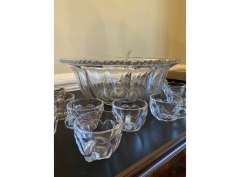 Stunning, Heavy, Cut Glass Punch Bowl, Ladle & 12 Matching Cups