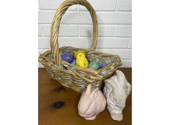Sweet Little Bunnies & A Basket Of Beautiful Alabaster Eggs