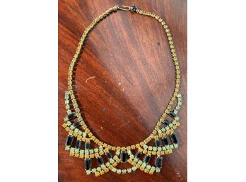 Vintage Art Deco Necklace, Colored Glass Stones