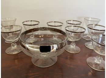 Silver-Banded Footed Bowl & Stemmed Glassware