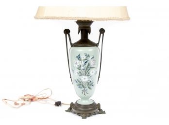 Light Green Floral Urn-style Table Lamp