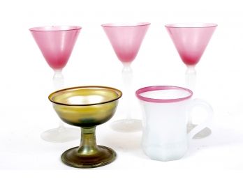 Frosted Glass Art-deco Goblets And Cup.