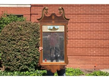 Antique Reverse Painted Panel Scrolled Wood Mirror