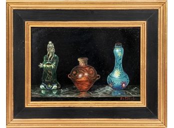 Oil On Board Stoneware Still-life Painting By Estaol