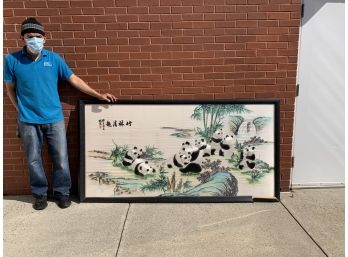 Large Chinese Marsh Panda Textile Art