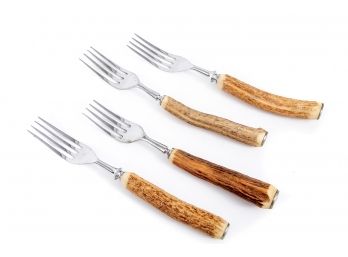 Four Hand-carved Wood Handle Forks