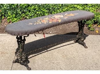 Early American Cast Iron 1915 Antique Bench With Shield Motif