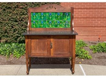 Stone-Top Wash Stand With Glass Tile Backsplash