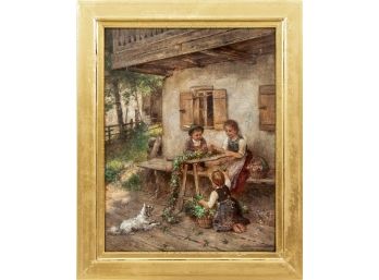 Oil On Canvas Old Cottage Kids Painting