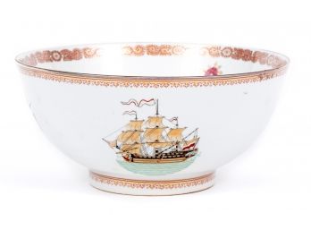 Chinese Sail Boat Bowl With Gold Trim