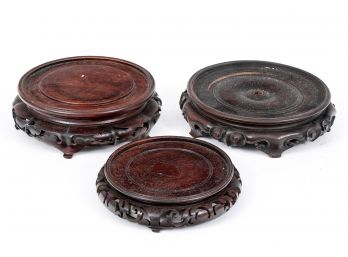 Trio Of Scrolled Hardwood Oriental Plant Stands