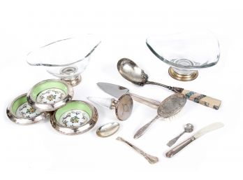 Lot Of Miscellaneous Glass And Silverware Pieces