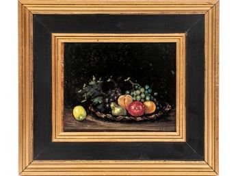 Oil On Board Fruit Basket Still-life Painting