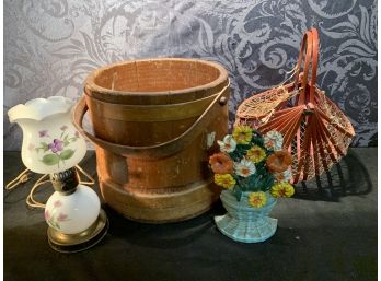 Antique Collectors Lot, Creamery Bucket, Cast Door Stop (flower Pot) & More (JG17)