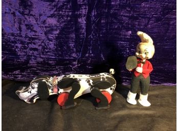 Vintage Wood Walking Dalmatian And Rubber Face Magician Rabbit(JG28)