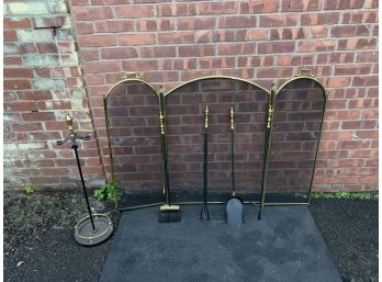 Heavy Brass Fire Place Screen And Tools (MB11)