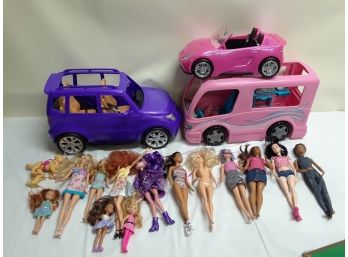 Collection Of Barbie Dolls With Cars
