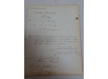Autographed Paper From 1866 William Kennedy Among Others