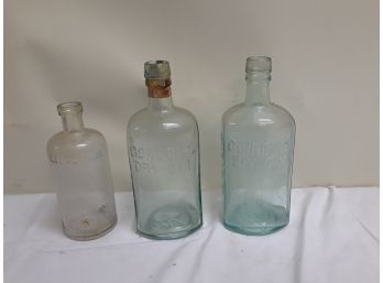 Three Antique Glass Bottles, 2 Gordons Gin - 1 Listerine