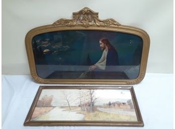 Two Framed Art Pieces - One Signed Painting & Jesus
