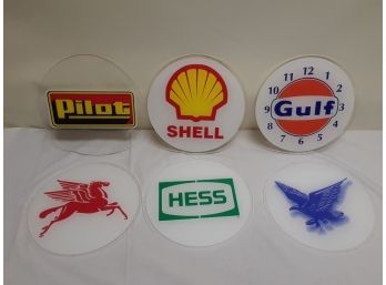 Six Plexiglass Round Gas Station Signs/Clock Faces