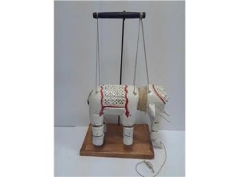Vintage Elephant Wooden Carved Marionette Puppet Toy