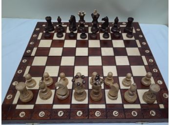 Hand Carved Wooden Chess Board & Pieces