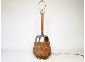 A Vintage Mid Century Modern Cork And Teak Lamp