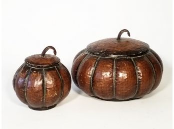 A Pair Of Decorative Copper Tone Pumpkins!