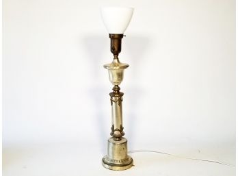 A Vintage Mixed Metal Lamp With Milk Glass Undershade