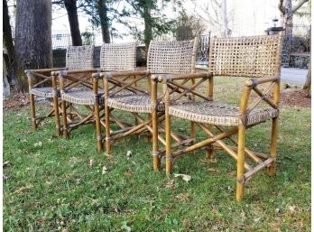 A Set/4 Cowhide And Rattan Chairs
