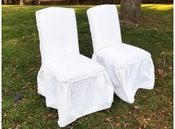 A Pair Of Bob Williams-Mitchell Gold Linen Covered Banquet Chairs