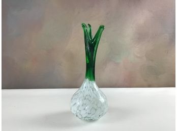 Hand Blown Green And White Vase
