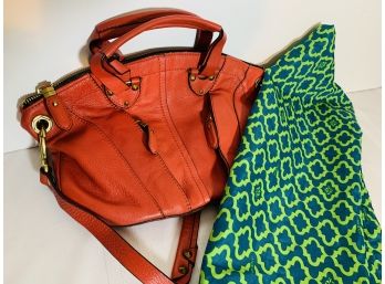 Gently Used Red-orange OrYANY Handbag Front Zippers With Dust Bag