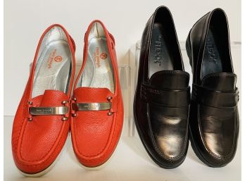 Lot Of 2 Pr. : Sz 7-1/2 Marc Joseph New York Red Pebble Leather Flats; Sz 8 FLEXX Loafer Slight Wedge