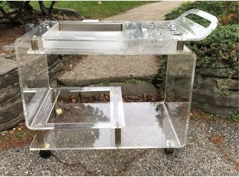 Vintage Mid Century Modern  Lucite Removable Tray Rolling Bar Cart With Brass Castor Wheels 38' X 20' X 27' H