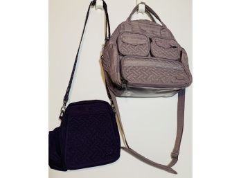 Lot Of 2 LUG Items: Taupe Mini Puddle Jumper Backpack & LUG Purple 'flapper'