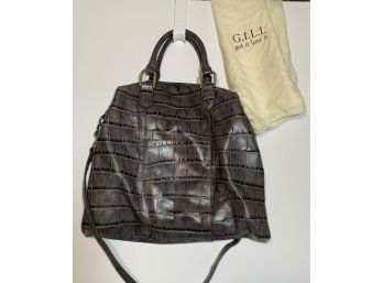 Large G.I.L.I. Genuine Embossed Leather 2 Handles Tote W/dust Bag 16'x 14-1/2” X 1-1/4”