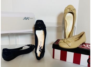 Sz. 8 NEW In BOXES- AK Navy Sport  & Sam Edelman Circus Nude Flats- Box Corners Torn See Pics