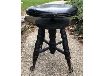 Antique Claw & Glass Ball Foot Black Adjustable Piano Stool 18' H