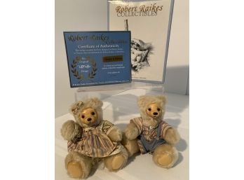 Set Of 2 Robert Raikes Collectible Wood Carved Bears- Caroline & Sidney 77/500 Box & COA