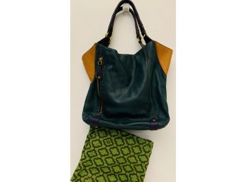 Gently Used Large OrYANY Leather Front Zipper Multi-color (blue, Purple, Brown-snap Close Bag With Dust Cover