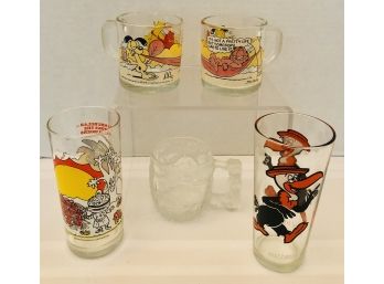 5 Vintage Animated Character Drinking Glasses - McDonalds & Pepsi 1970s - 1980s