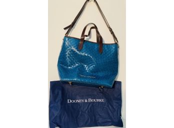 Genuine Dooney & Bourke Blue Woven Embossed Leather Handbag 2 Straps With Dust Bag