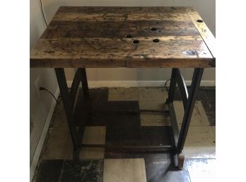 Vintage Industrial Table Cast Iron And Thick Slab Wood From LM Stein Co. Chicago, Illinois