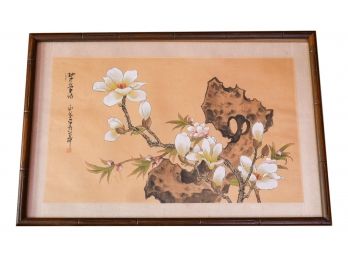 Framed Japanese Silk Floral Print