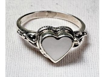 Iridescent Stone Heart Sterling Silver Ring