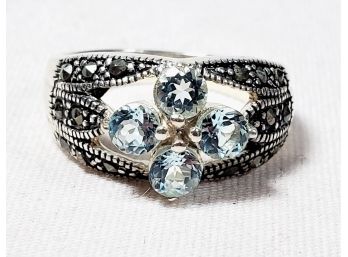 Sterling Silver Ring With Pretty Light Blue Stones